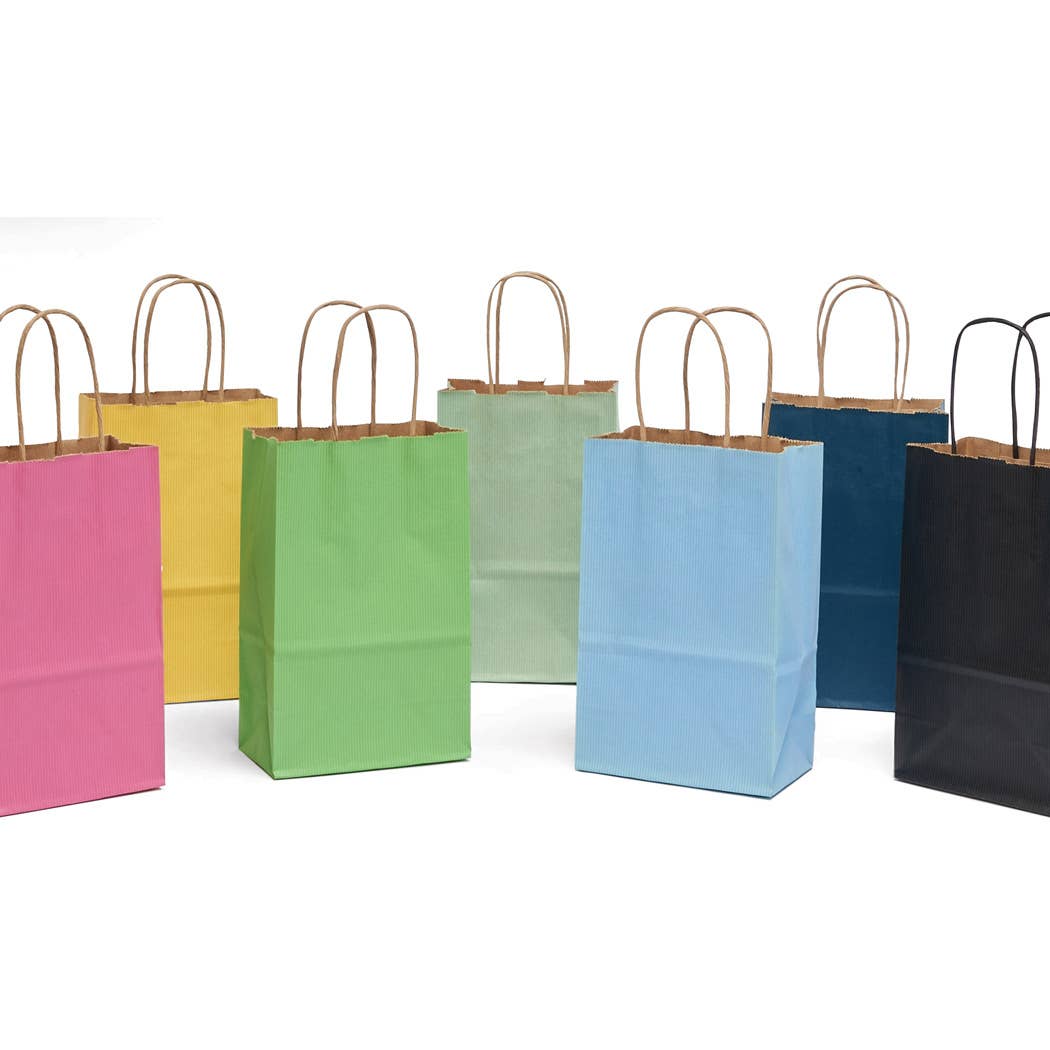 Recycled Shadow Stripe Kraft Paper Retail Shopping Bags: French Blue, 25 Pack, Vogue 16x6x13"