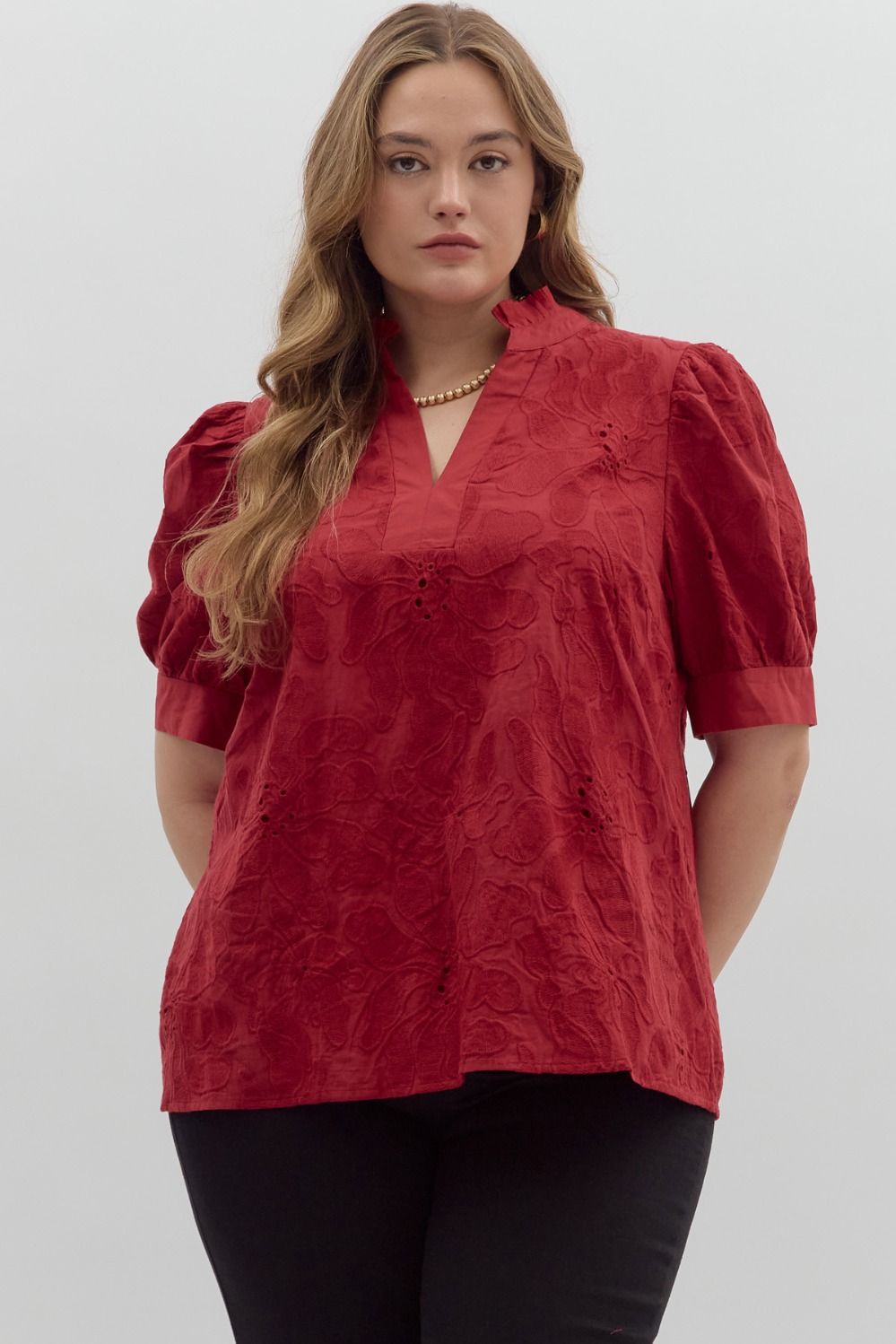 Crimson Bloom Blouse - Curvy