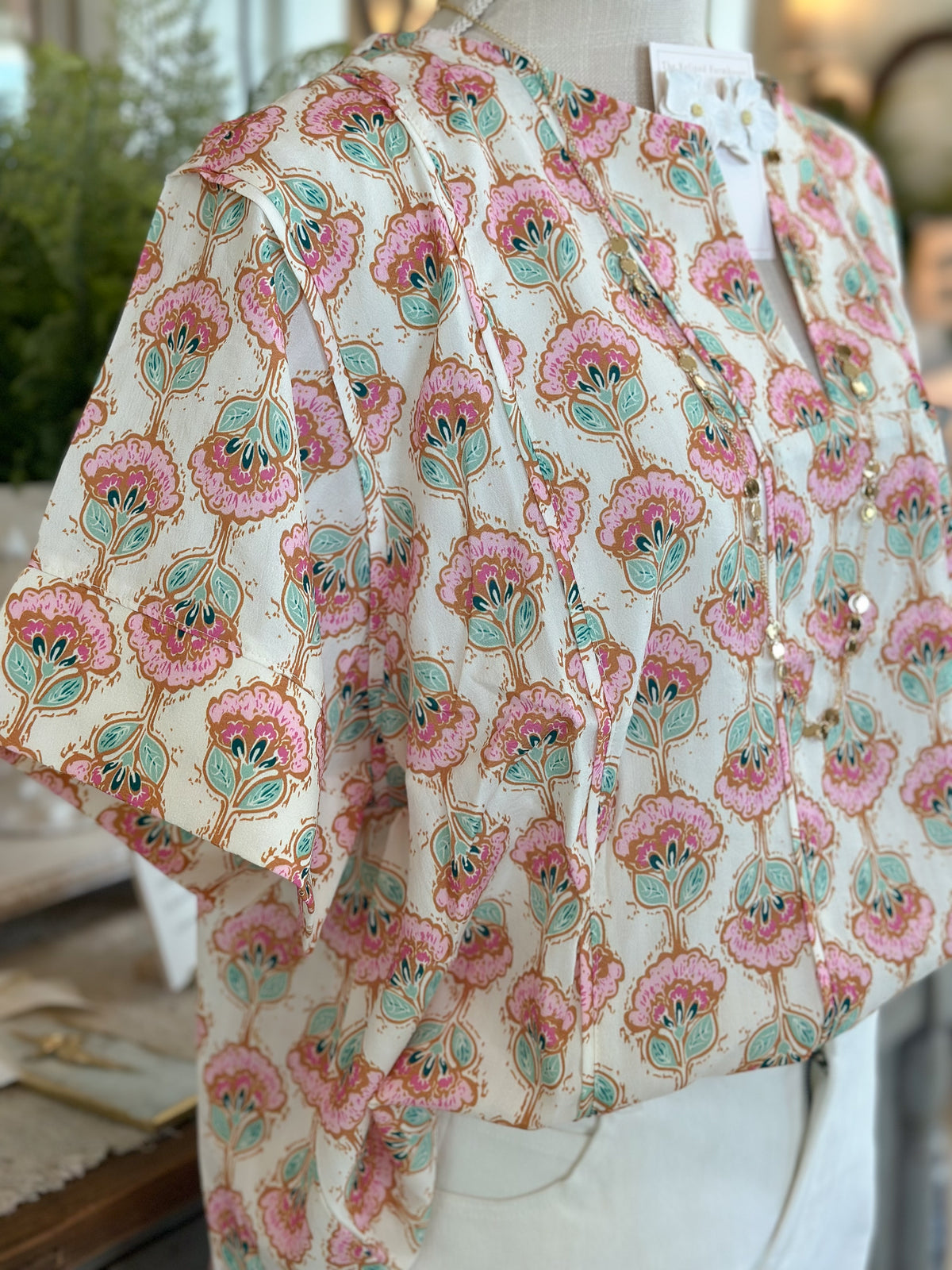 Cream printed Top-Curvy