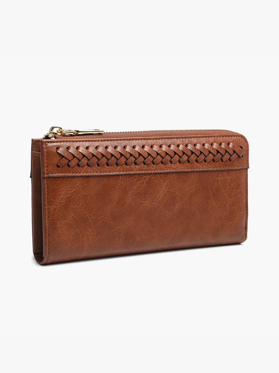 Gia Braided Detail Zip-Top Wallet: Brown