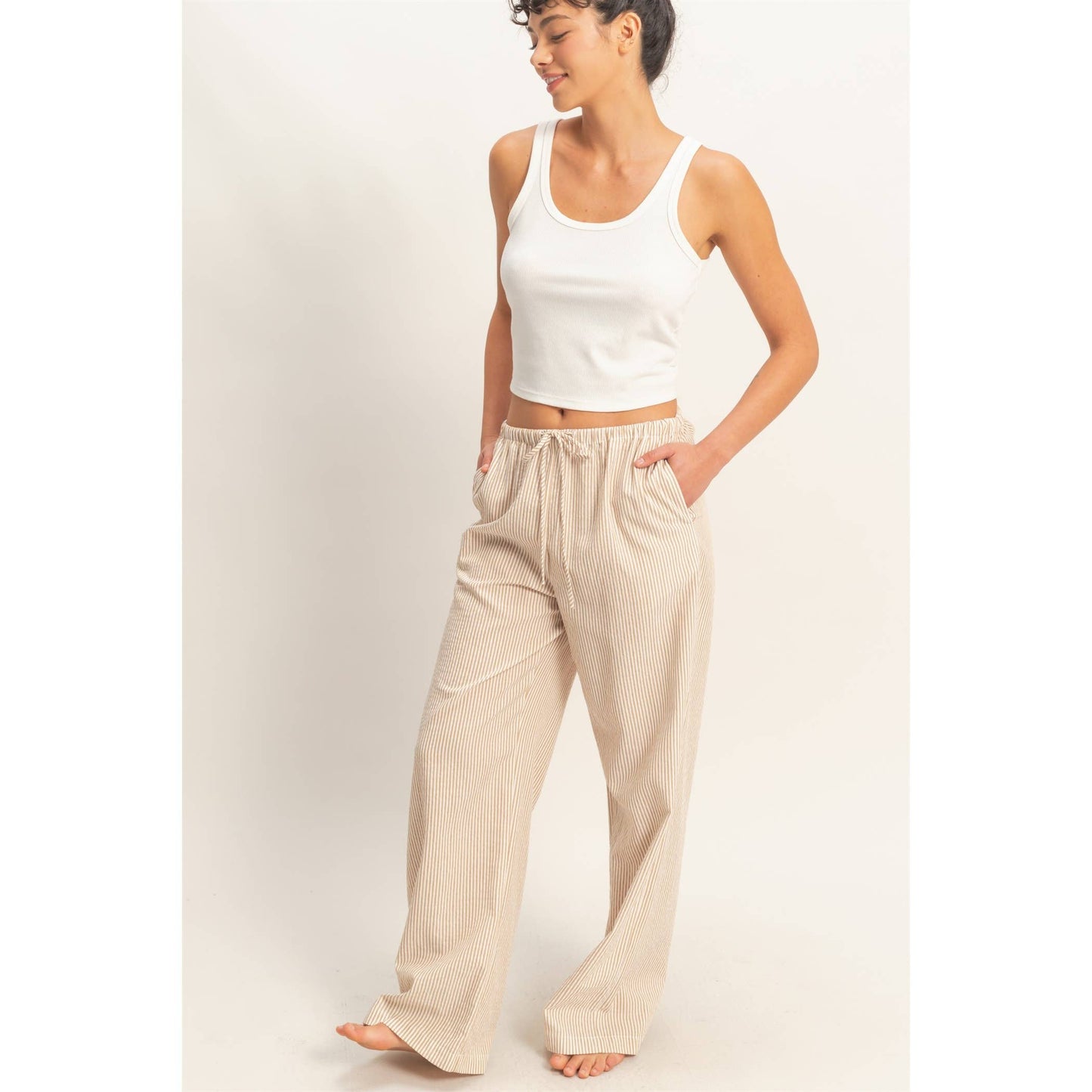 Easy Days Wide Leg Pants – Taupe Stripe