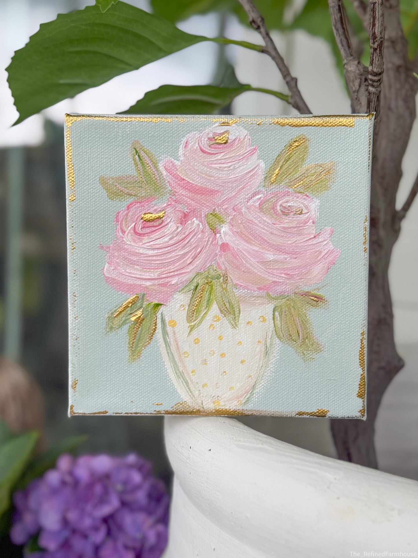 Rosy Cottage Arrangement | Hand Painted Original | 6x6