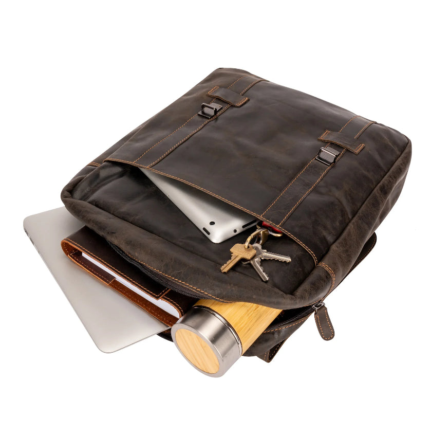 Leather Laptop Backpack Melbourne Sandal GW2023SAN: Brown
