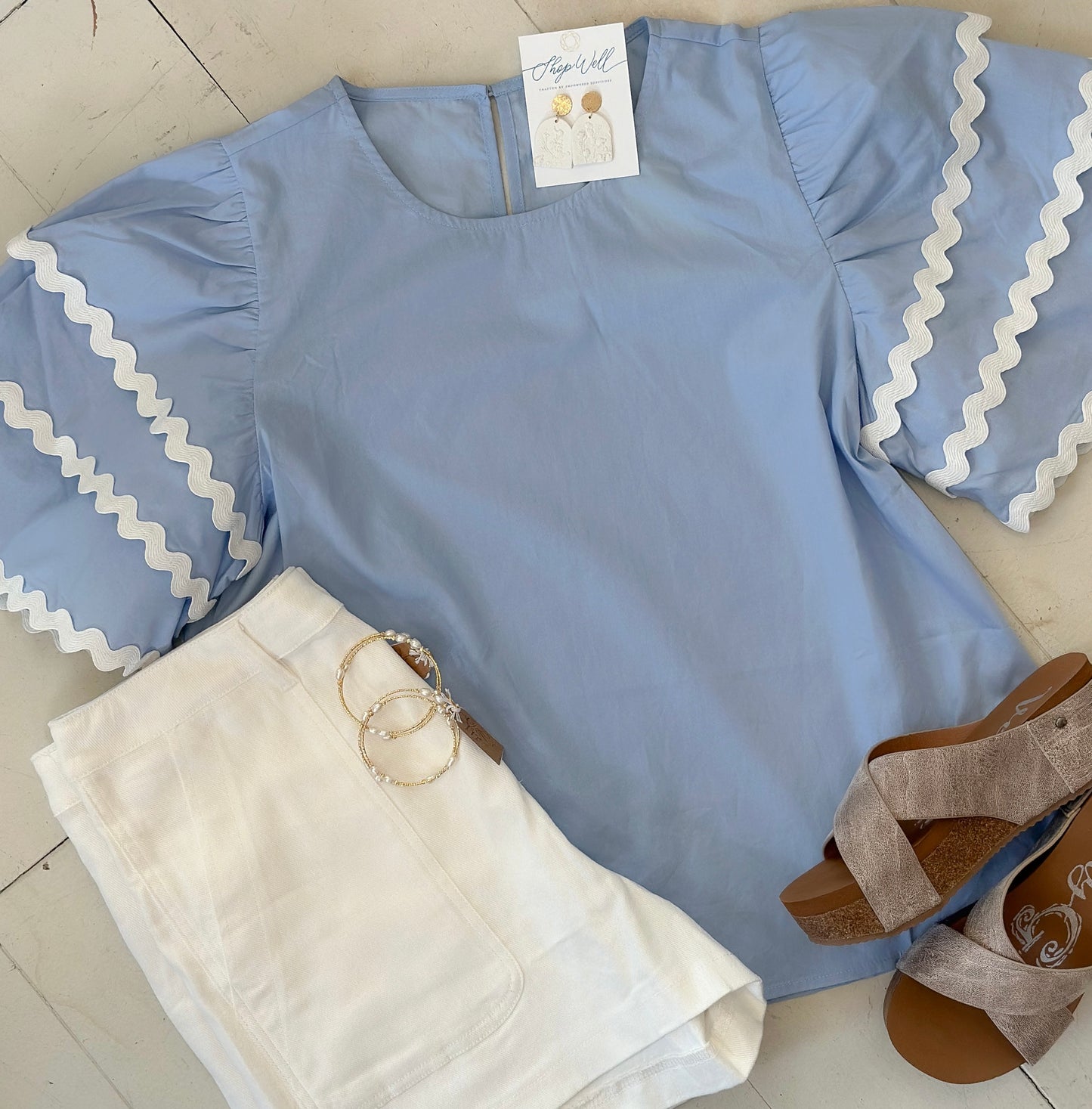 Sky Blue with White Ric Rac Trim Top