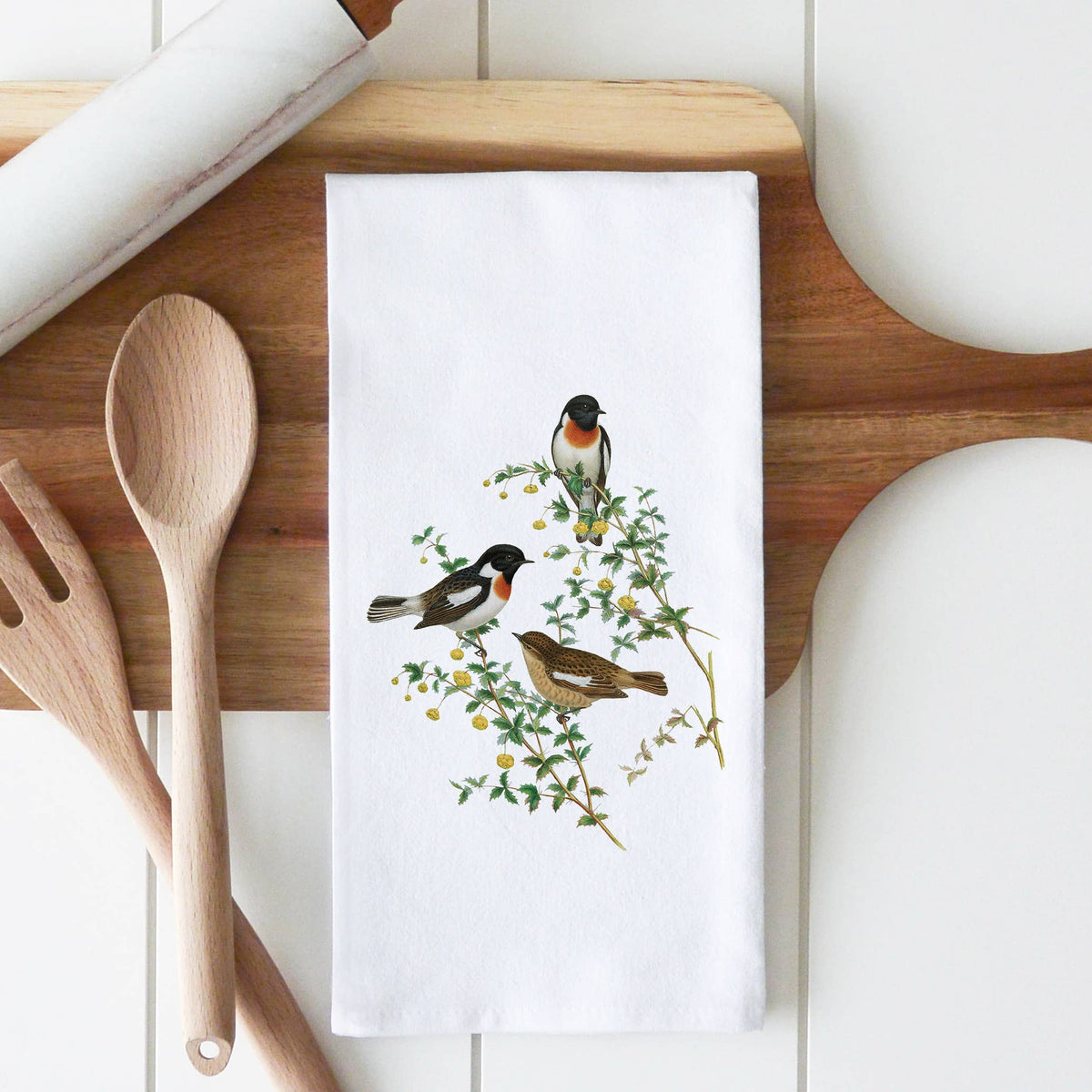 Bird Chat Tea Towel: Natural cotton Linen