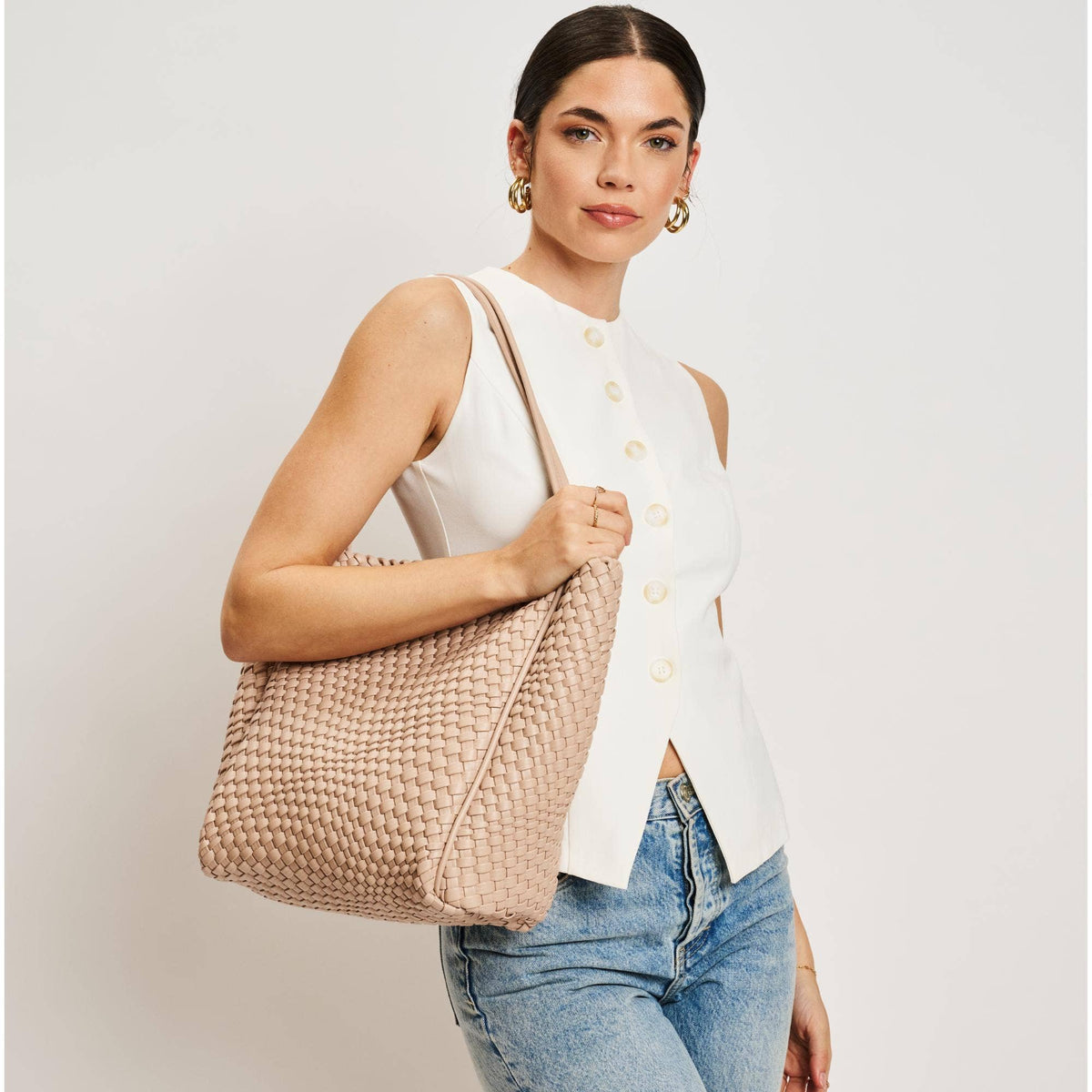 Gladys Woven Tote: Nude