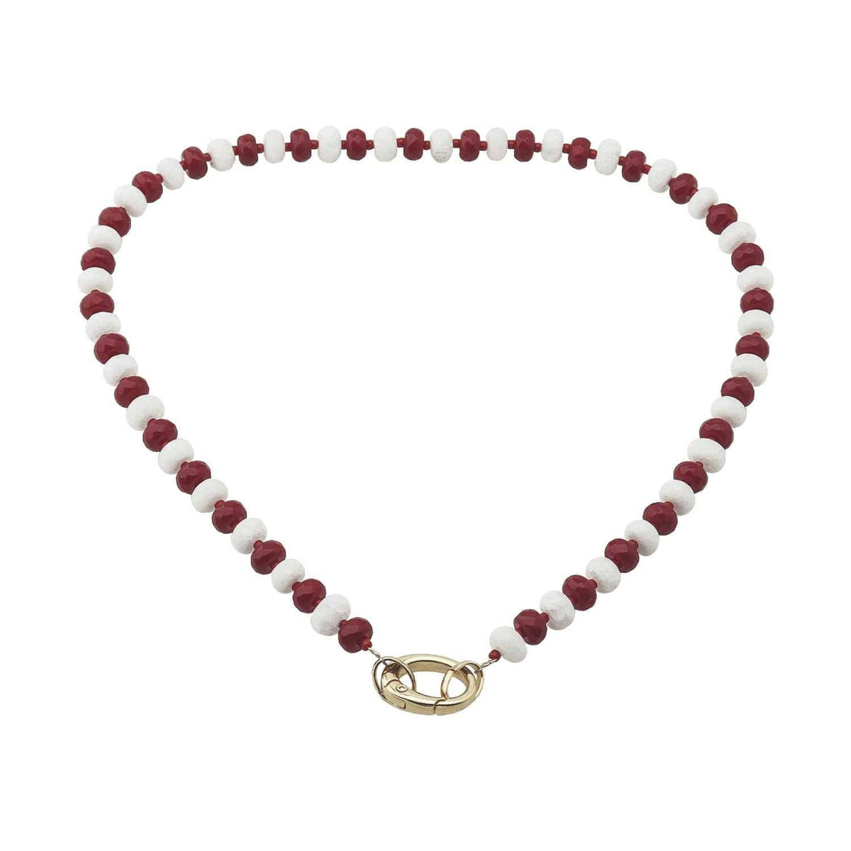 Red and White Crystal Beaded with 18" Gameday Necklace with Gold Clasp for adding Charms