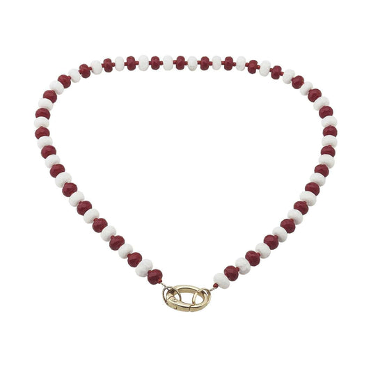 Red and White Crystal Beaded with 18" Gameday Necklace with Gold Clasp for adding Charms