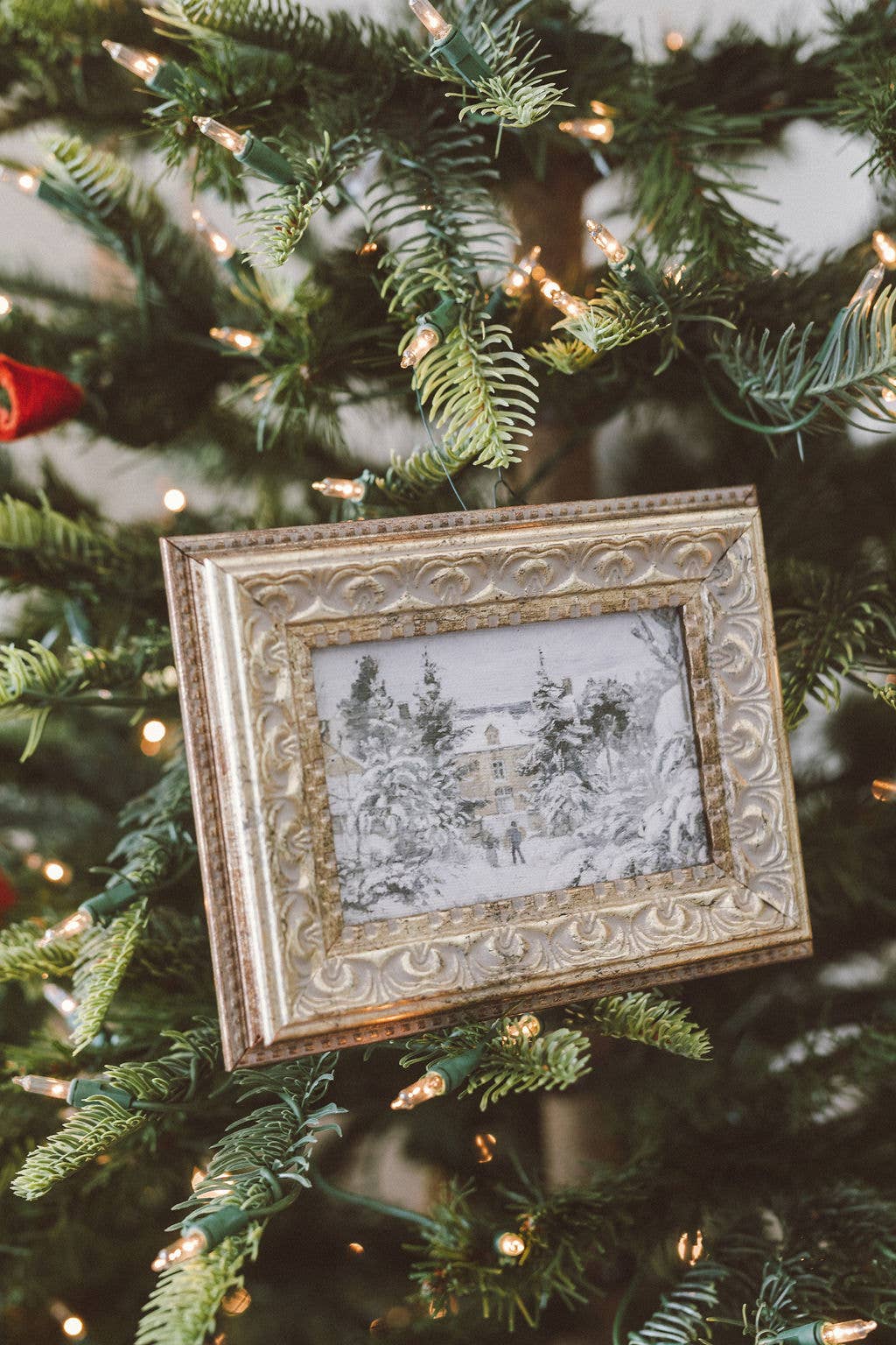 Snowy Stroll Framed Antique Art  |  10x8