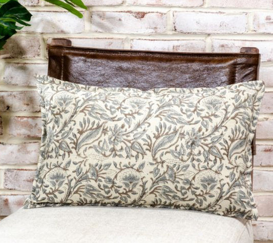 Brown & Grey Floral Pillow 12 X 20"