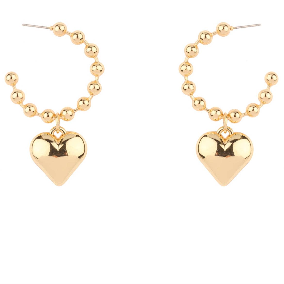 Gold 4MM Beaded Hoop with Puffy Heart 1" Hoop