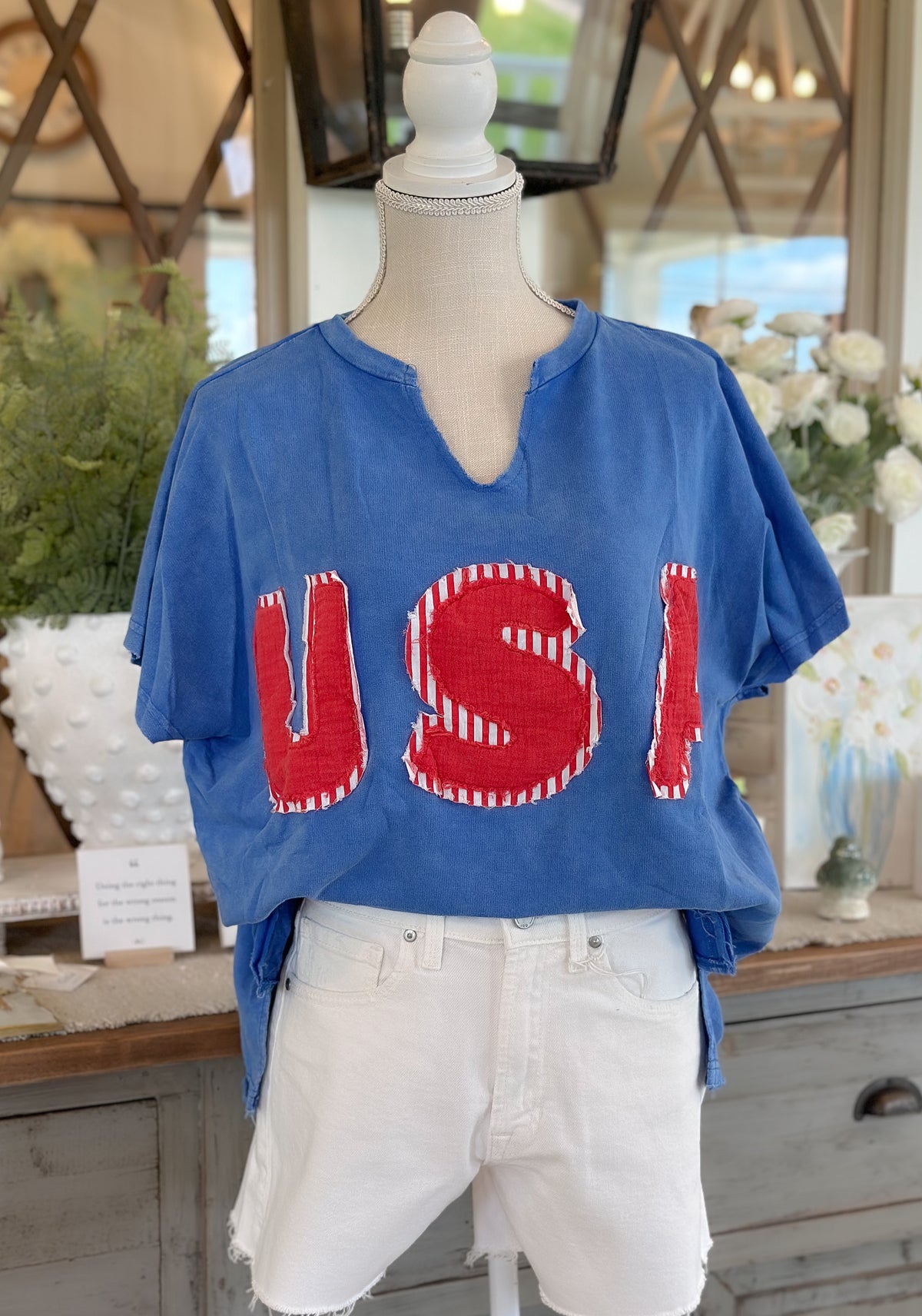 Mineral Washed USA Patched Knit Top