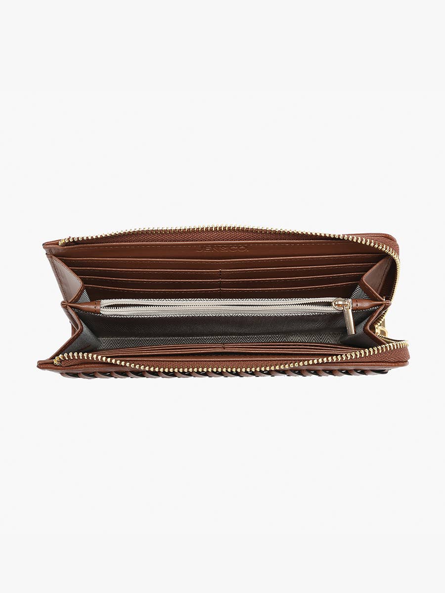 Gia Braided Detail Zip-Top Wallet: Brown