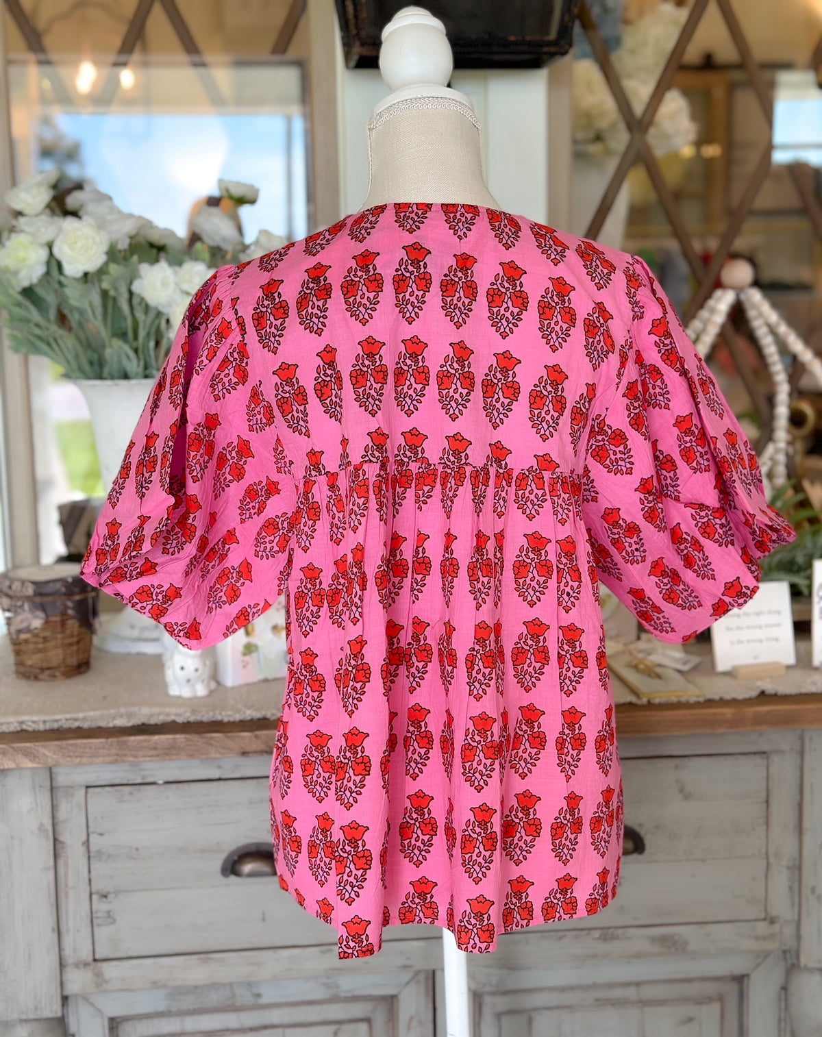 Tassle Tie Print Top
