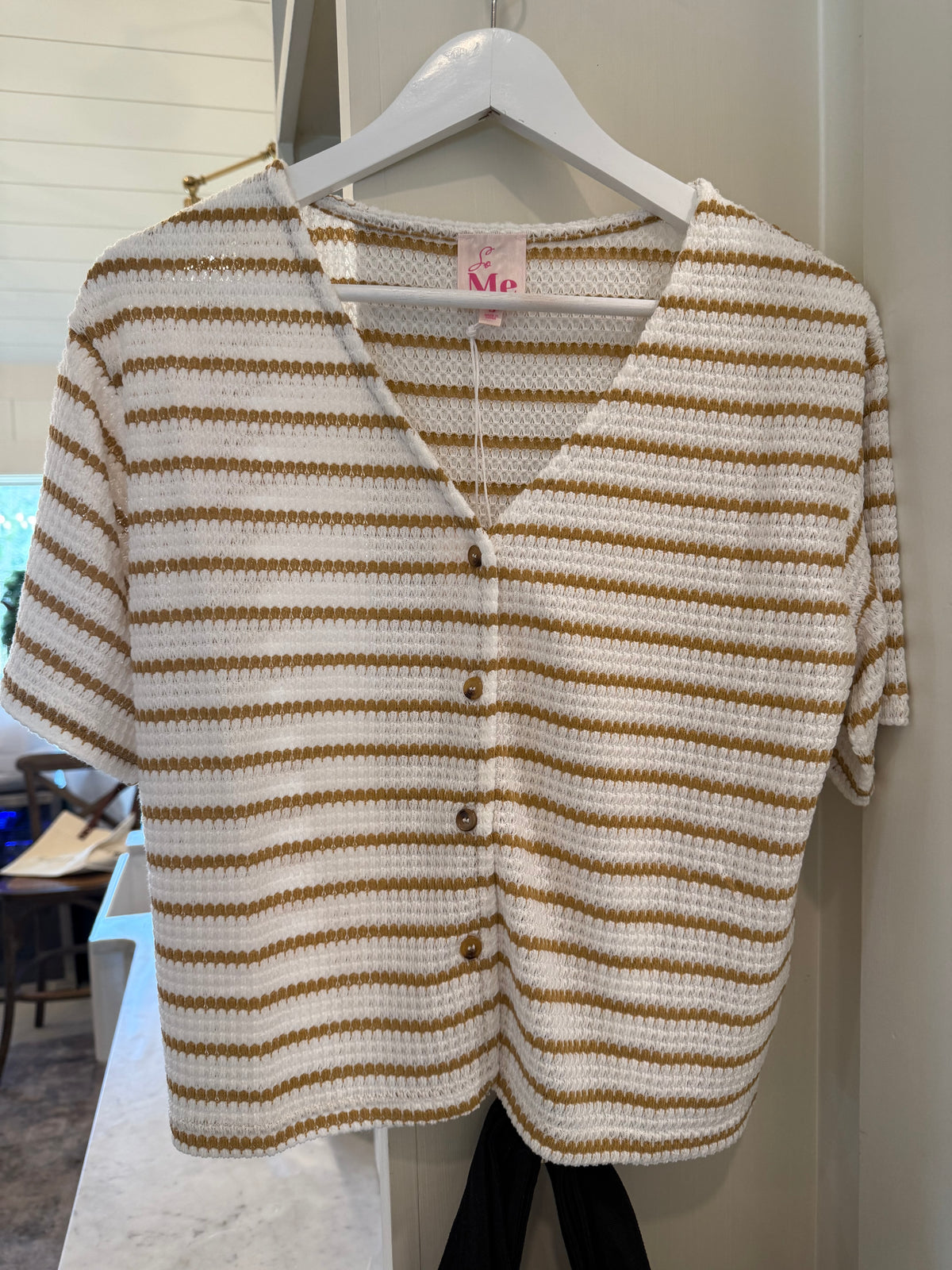 Golden Dune Stripe Button Top