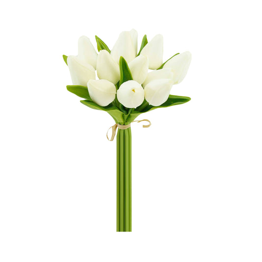 1 Dozen Real Touch Tulip Bud bouquet-10.5": Natural White