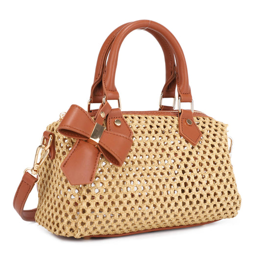 Mira Mini Straw Top Handle Crossbody Bag – Brown