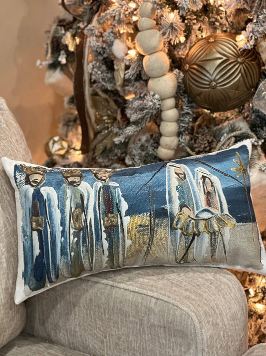 Blue Nativity Lumbar Pillow: 12x24