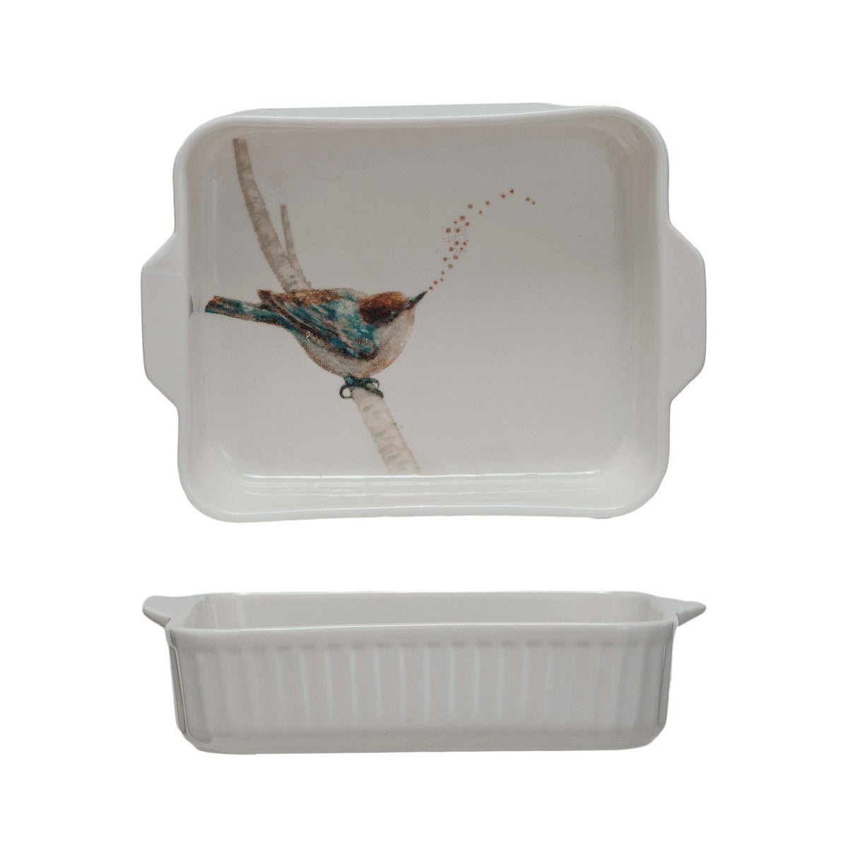 1 Quart Stoneware Baker 2/Bird on Branch & Handles