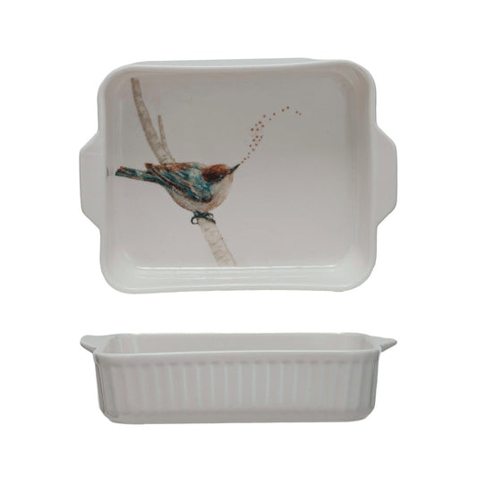 1 Quart Stoneware Baker 2/Bird on Branch & Handles