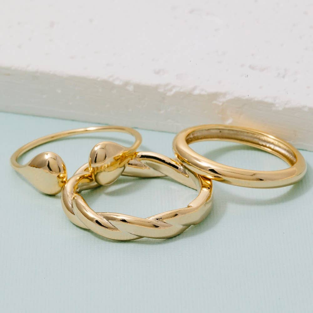 Mixed Dainty 3Pc Band Rings Set: GD