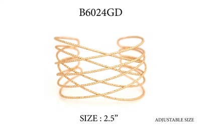 Gold Diamond Cut Wired Cris Cross Cuff Bracelet