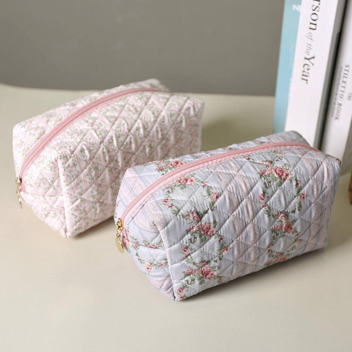 Quilted Floral Design Cosmetic Bag
