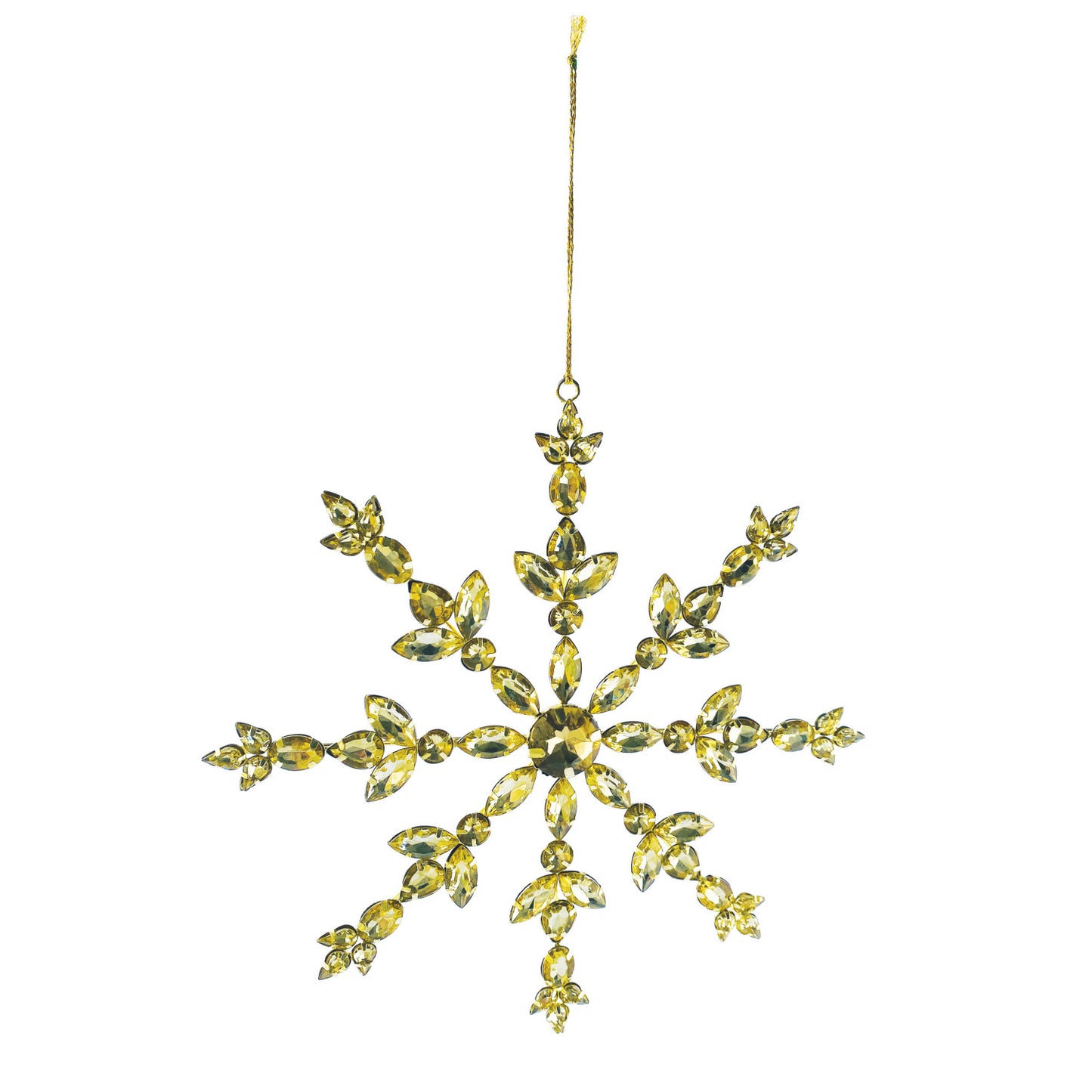 Handmade Acrylic Jewel & Metal Snowflake Ornament, Gold Finish