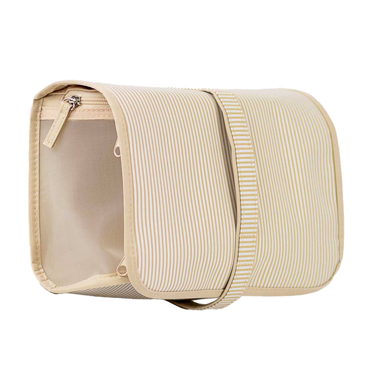 Pinstripe Travel Cosmetic-White/Shell   9.75x8x2.75