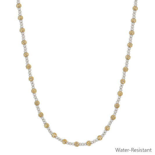 Water Resistant 3MM Silver with Textured Gold Beaded 16"-18" Necklace