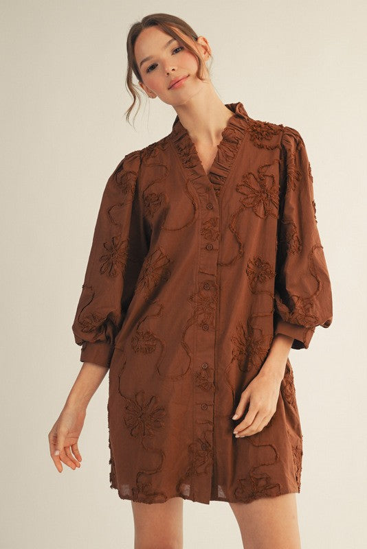 Button Down 3D Floral Dress
