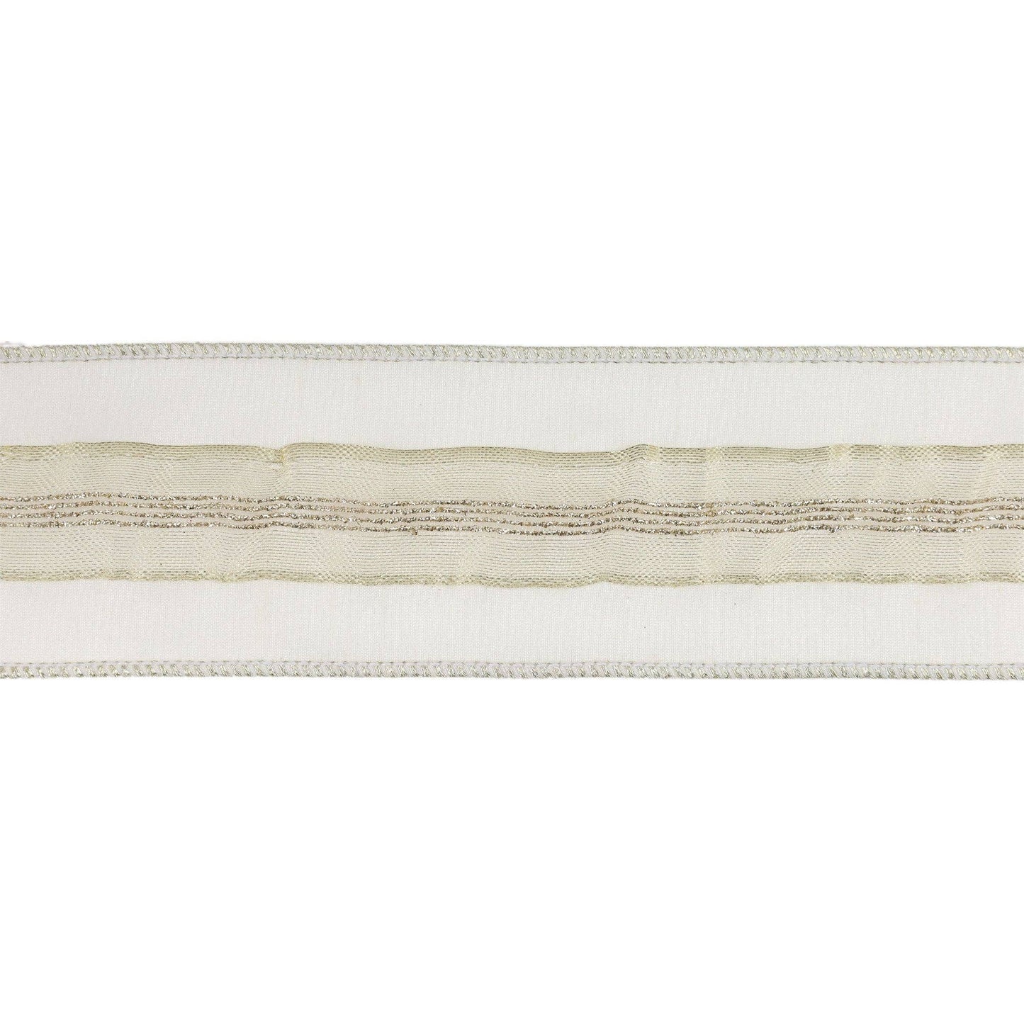 2 1/2" Wired Dupioni Ribbon | Ivory w/ Platinum Trim | 5 Yard Roll