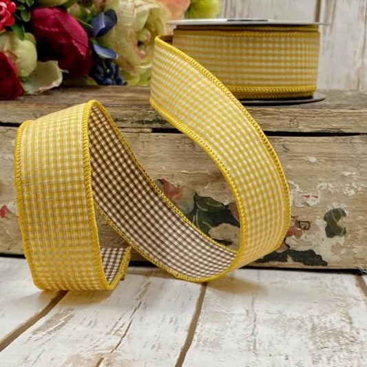 1.5" Poplin gingham, golden yellow brown