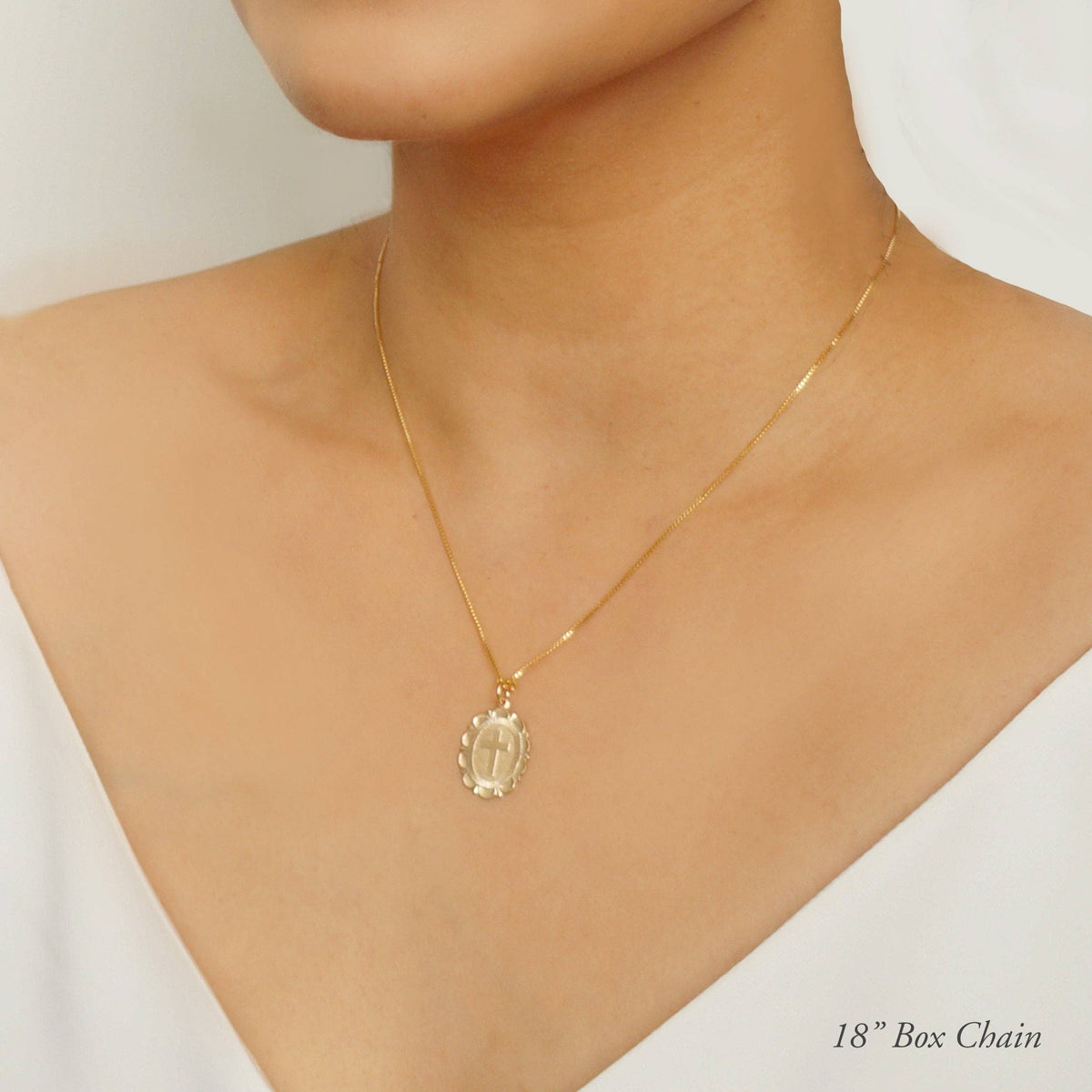 Cross Coin Medallion Necklace (Monet) in 14K Gold Fill: Sterling Silver, 16" Satellite