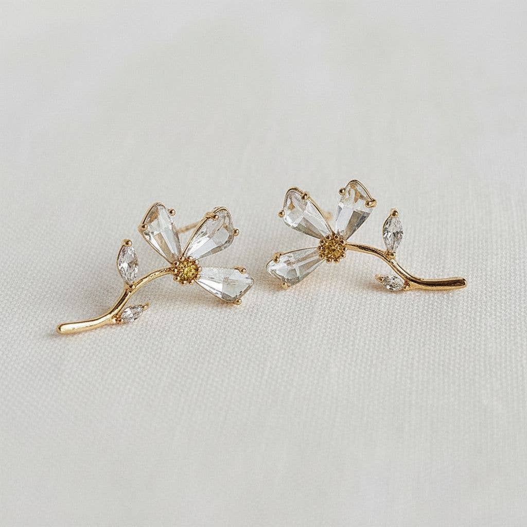 Floral Zircon Stud Earrings