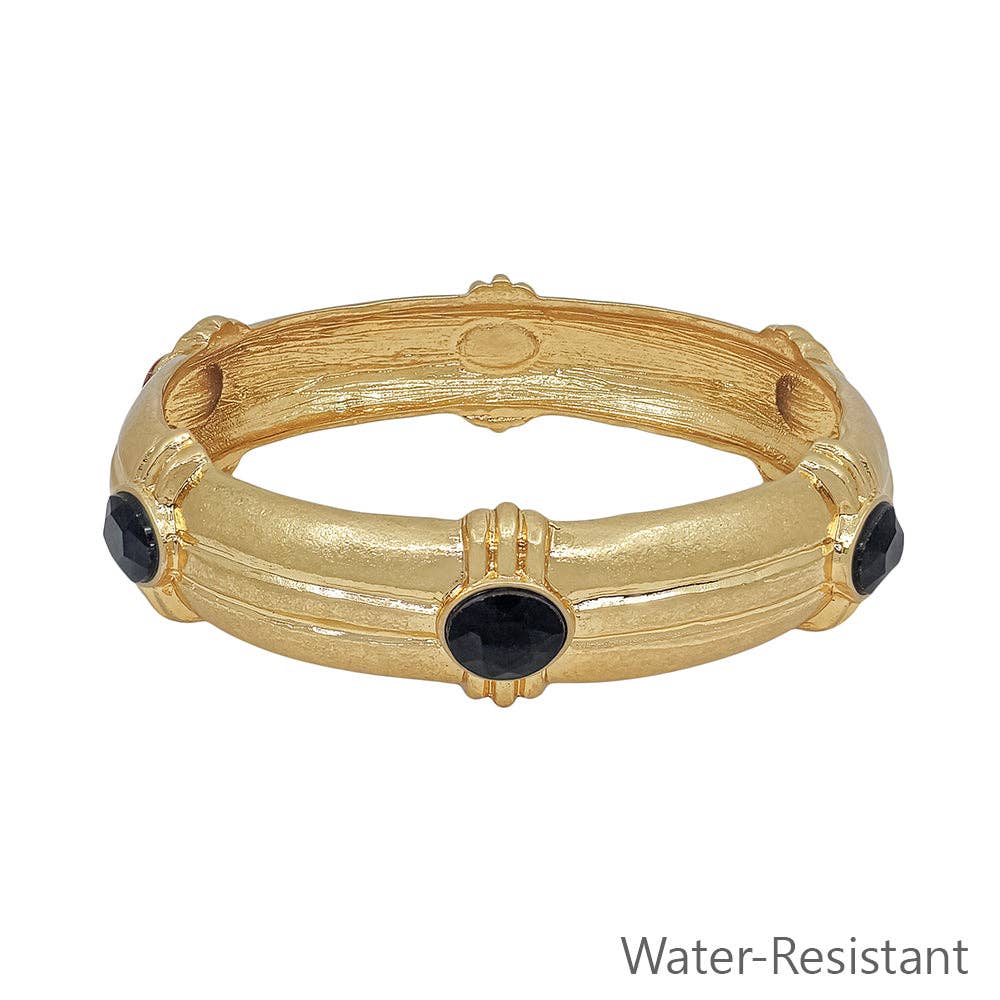 Gold Hammered Elegant 16MM Wide with Black Crystal Accents Bangle