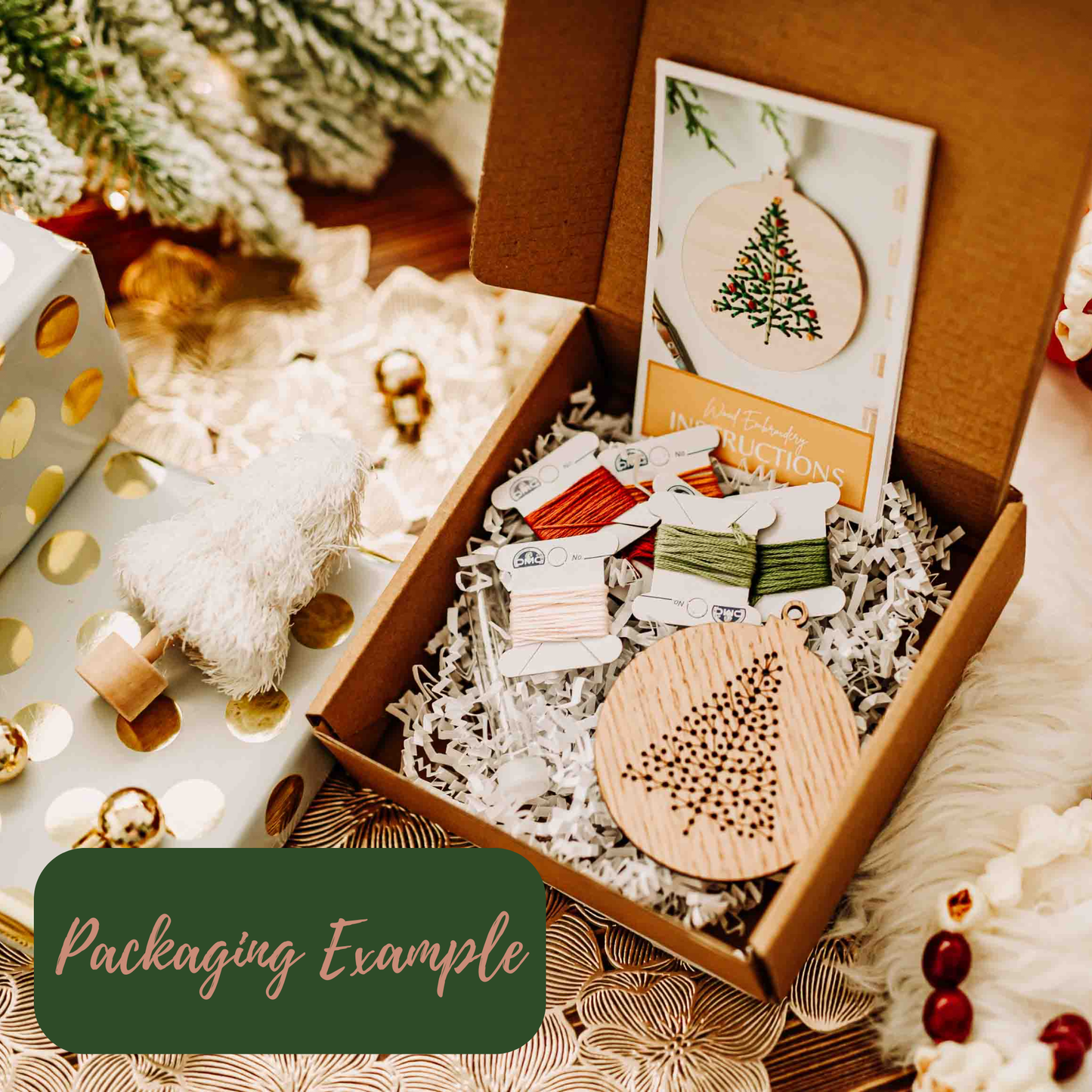 Christmas Tree Ornament Embroidery Kit – Holiday DIY Craft: Boxed