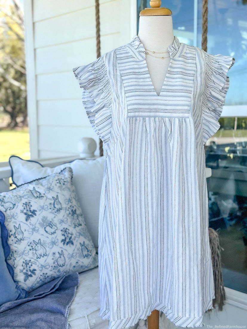 Blue Striped Babydoll Dress