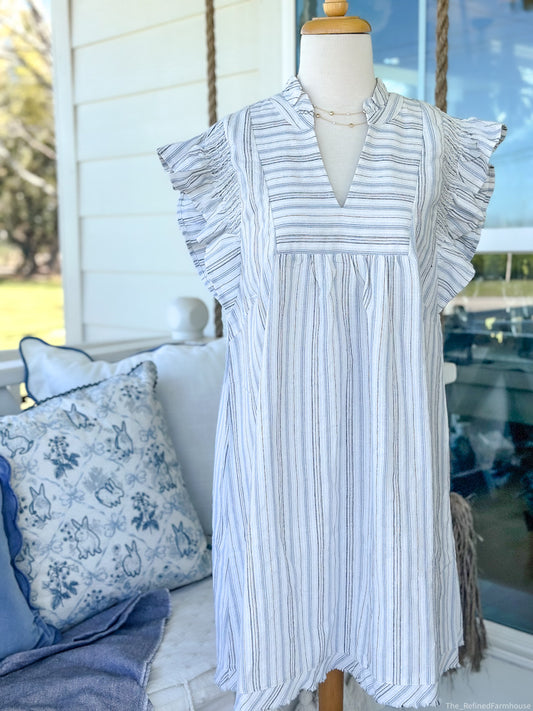 Blue Striped Babydoll Dress