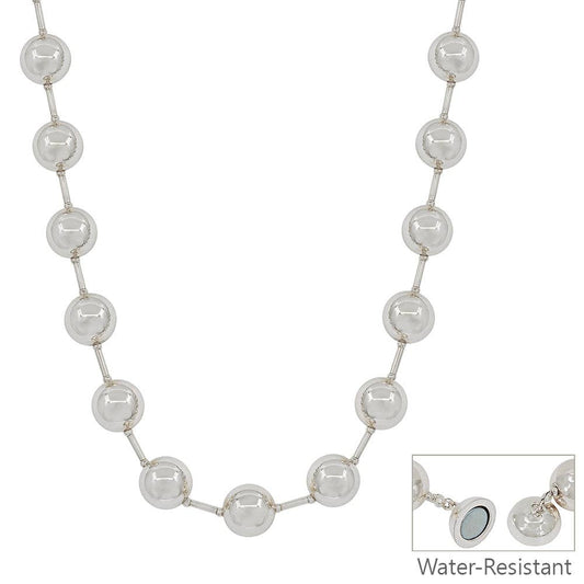 14MM Silver Beaded with Silver Chain 18" Necklace