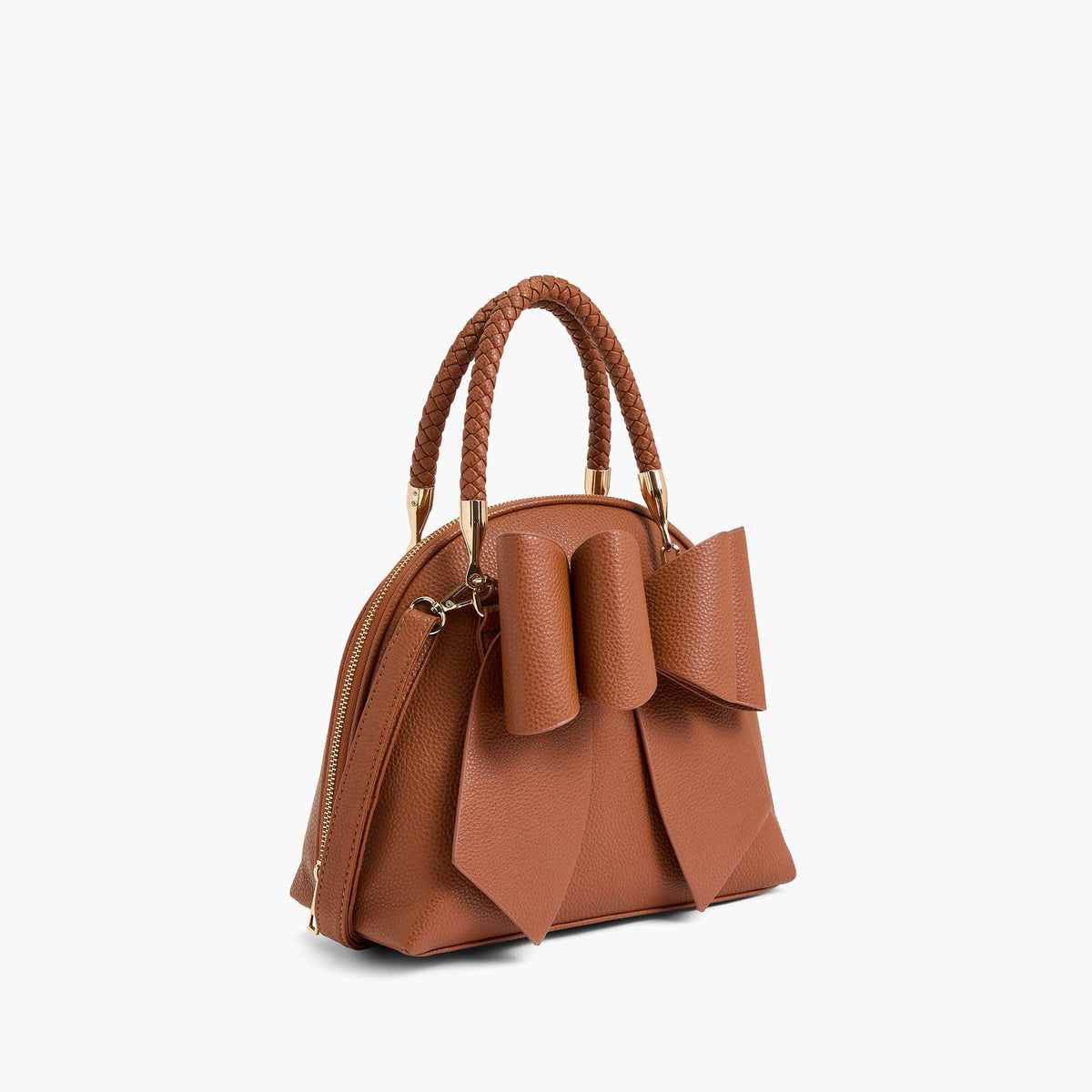 Bea Braided Top Handle Satchel: Cognac