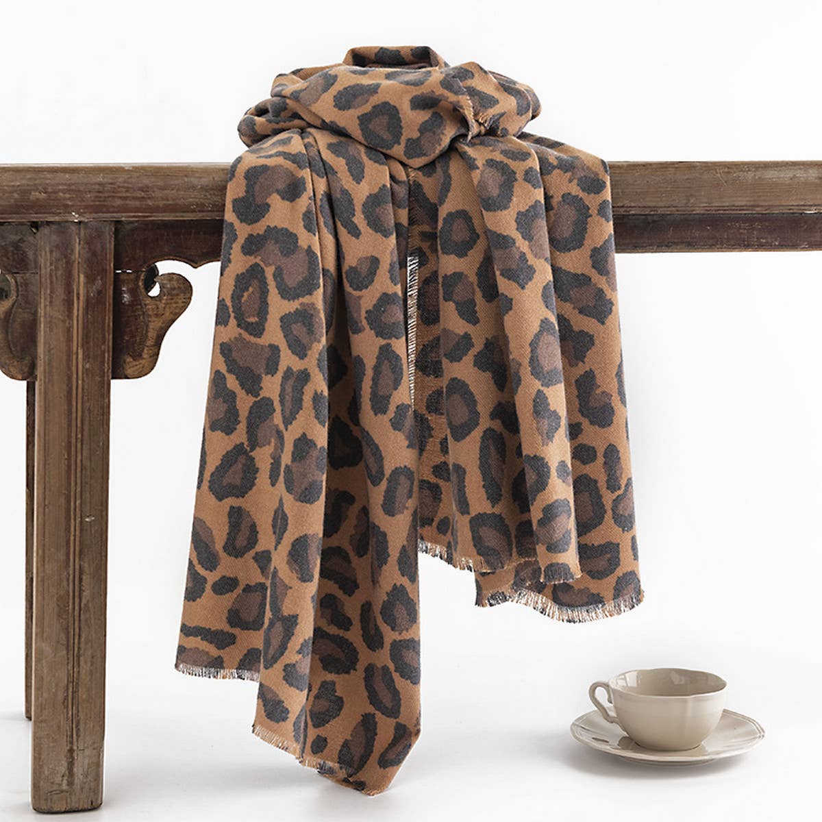 Leopard Print Twill Scarf | Brown
