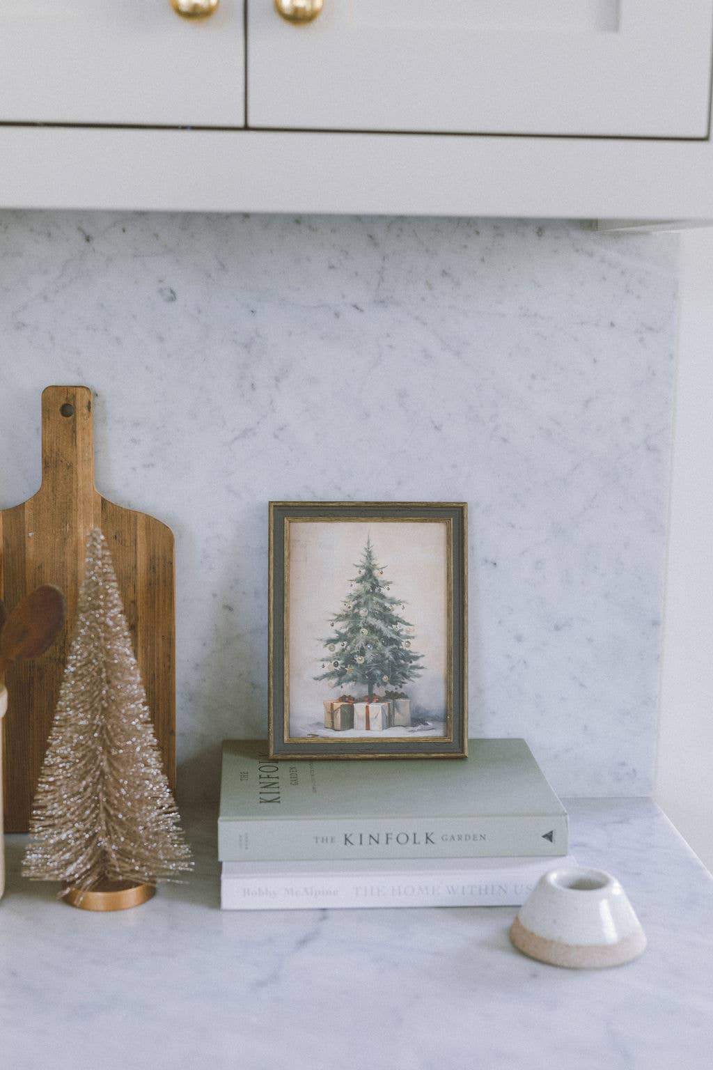 Christmas Tree with Presents Framed Antique Art: 7x9