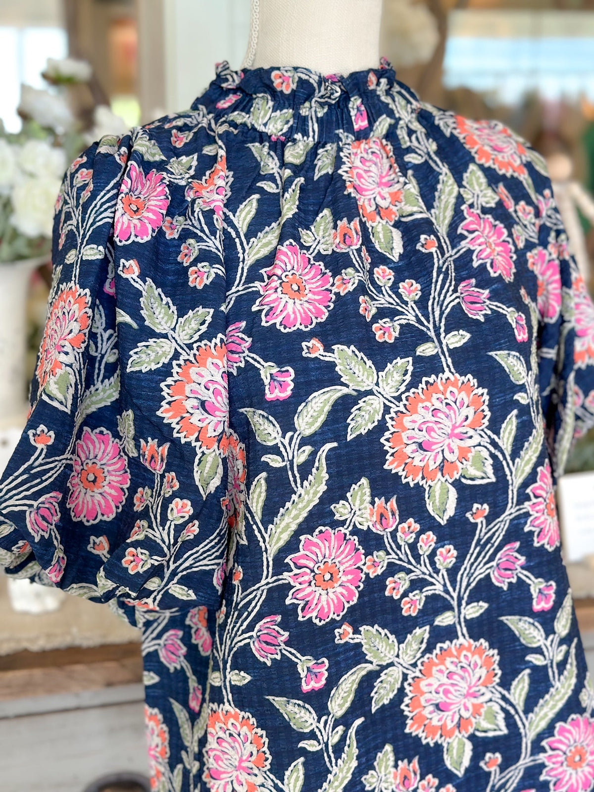 Puff Sleeve Flower Print Top