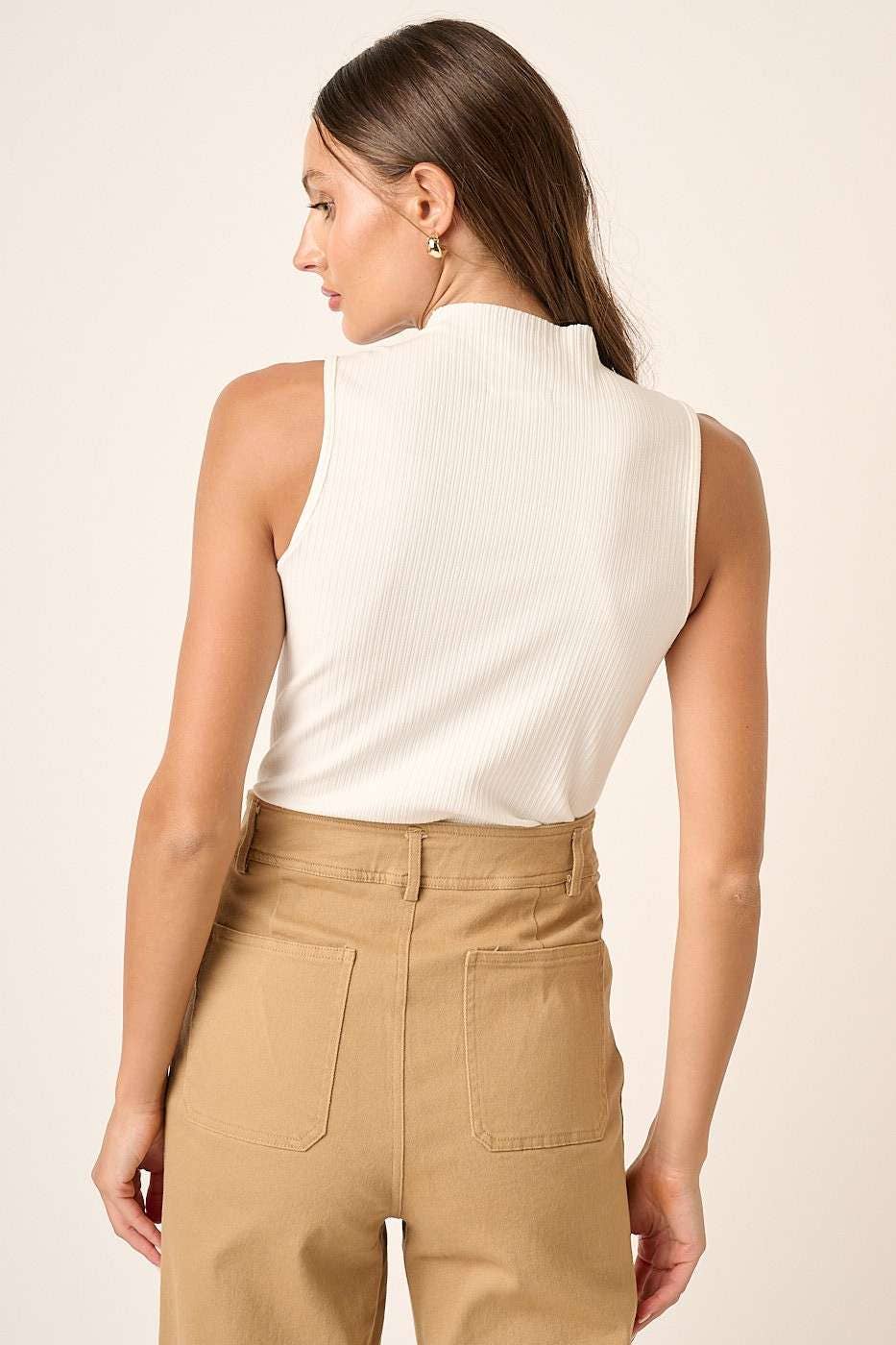 Ivory Ribbed Mock Neck Tank