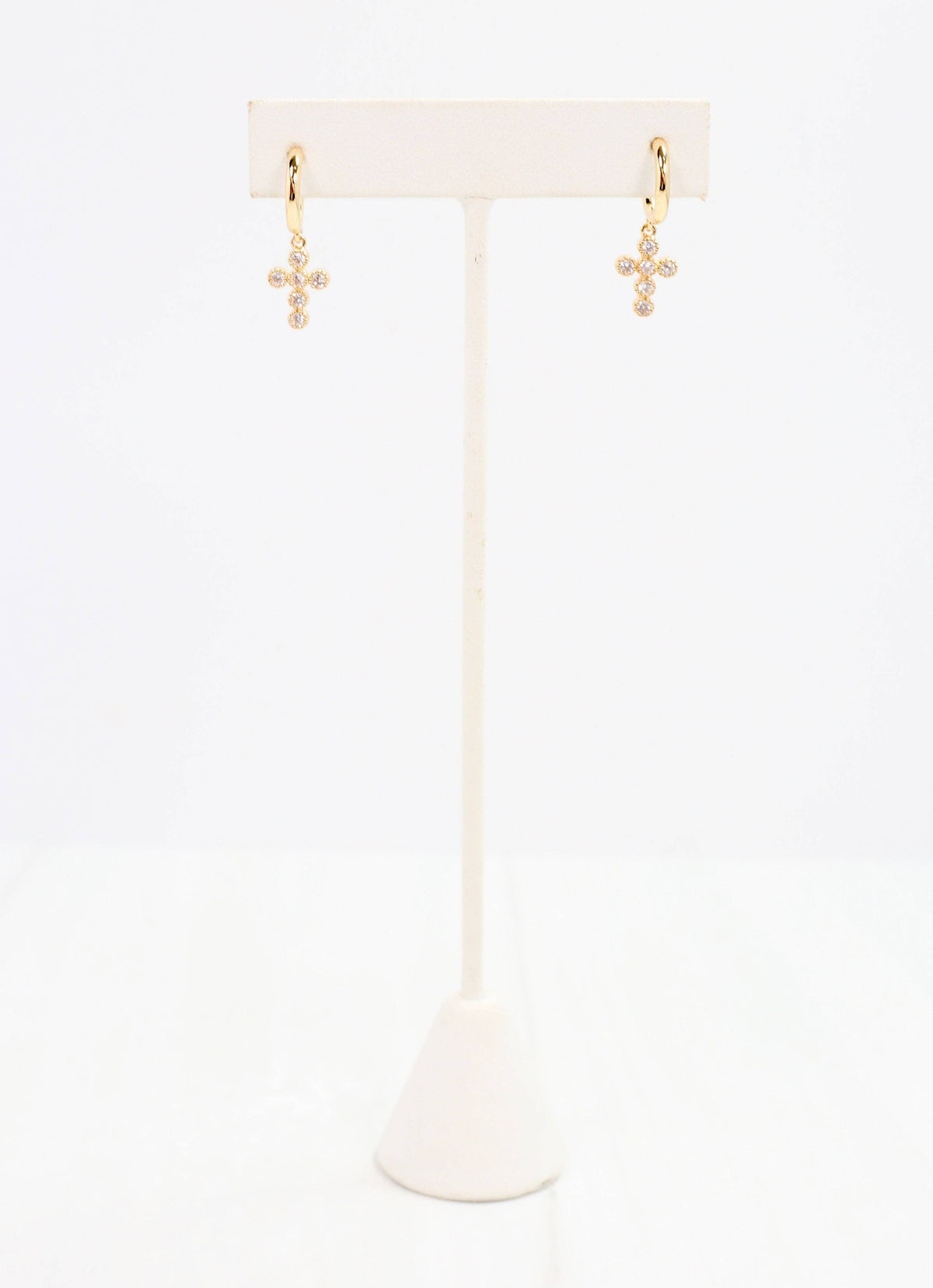 Camellia CZ Cross Hoop Earring Gold