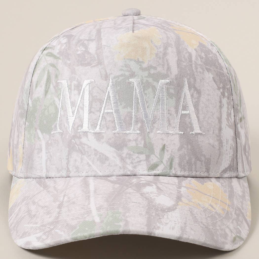 MAMA Letter Embroidery Nature Camo Trucker Hat: BEIGE CAMO, ONE SIZE