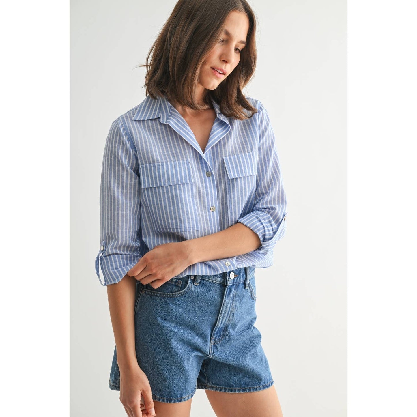 STRIPE 2POCKET SHIRTS: Navy, S-M-L(2-2-2)