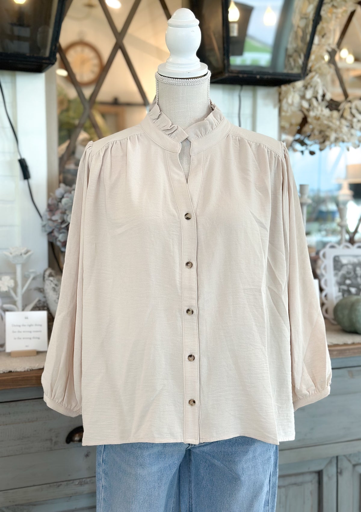 Solid 3/4 Dolman Sleeves Top - Oatmeal