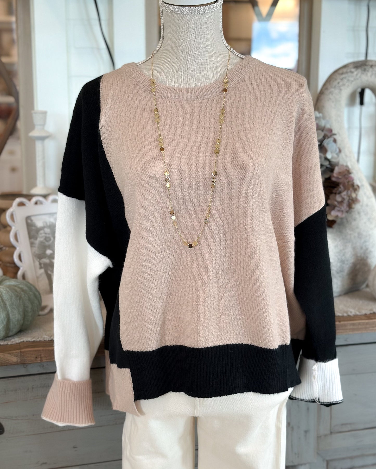 Ivory/Oat/Black Color Block